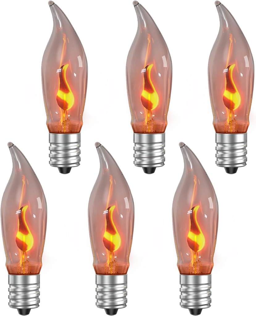 Hompavo Upgraded Flame Light Bulbs, Compact E12 Chandelier Base Candle Flickering Fire Light Bulb for Halloween Christmas Party Porch Indoor & Outdoor Home Decoration - 6 Pack