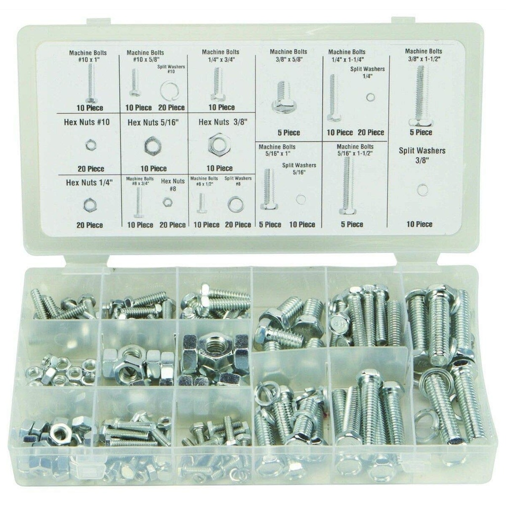 240 PC Piece SAE Standard Size NUT and Bolt Screw Assortment Hardware KIT