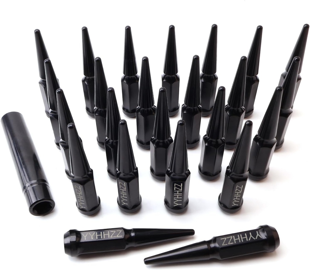 24PCS 14x2 Black Cone/Conical Bulge Seat Wheel Spike Lug Nuts with 1 Socket Key Compatible with Expedition 2000-2018, F-150 1999-2014, Lobo 09-14, Mark LT 05-08, Navigator 2000-2014