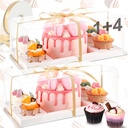 6 Pack 1+4 Bento Cake Boxes Bento Cakes and Cupcakes Combo Clear Box Fit 4 Cupcakes and 1 Mini Cake for Wedding Birthday Party Mother's Day Treats Donuts Muffins Bakery Supplies