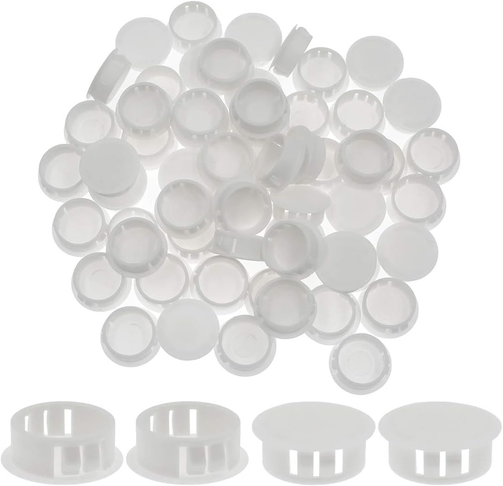60PCS 25mm/1" White Hole Plugs Plastic Flush Type Hole Plugs Snap in Locking Hole Tube, Furniture Fencing Post Pipe Insert End Caps (White)