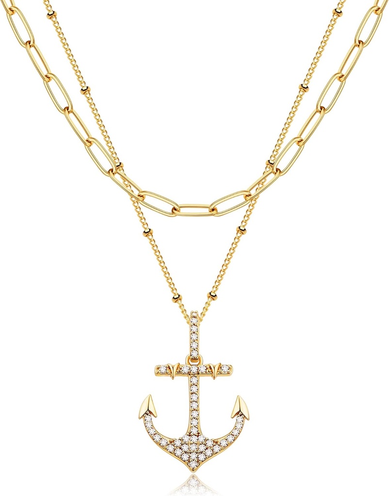 MEVECCO Layered Heart Necklace Pendant Handmade 18k Gold Plated Dainty Gold Choker Arrow Bar Layering Long Necklace for Women