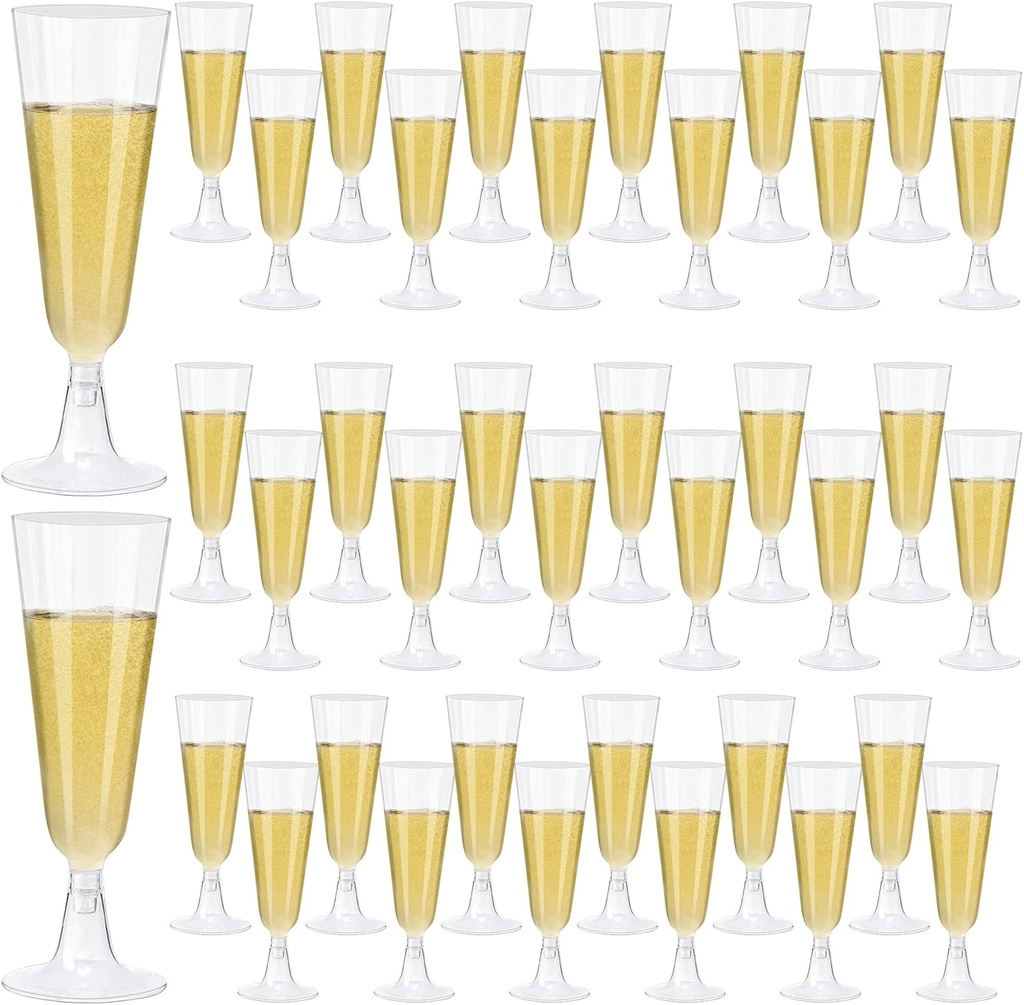 40 Pack Clear Plastic Champagne Flutes 5.5 Oz - Elegant Disposable Toasting Glasses for Wedding, Party, Birthday, Graduation Decorations & Celebrations