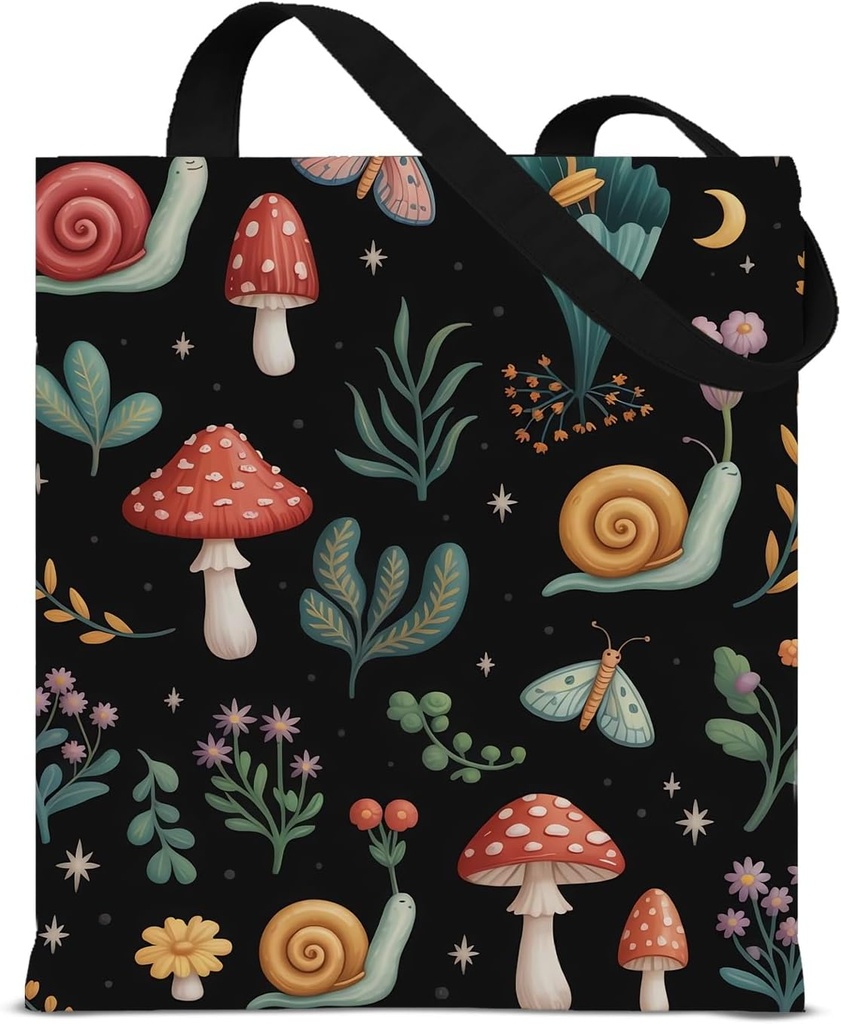 Mushrooms Plant Canvas Tote Bag for Women Aesthetic Mushrooms Cute Reusable Grocery Shoulder Bag for Shopping Travel Daily
