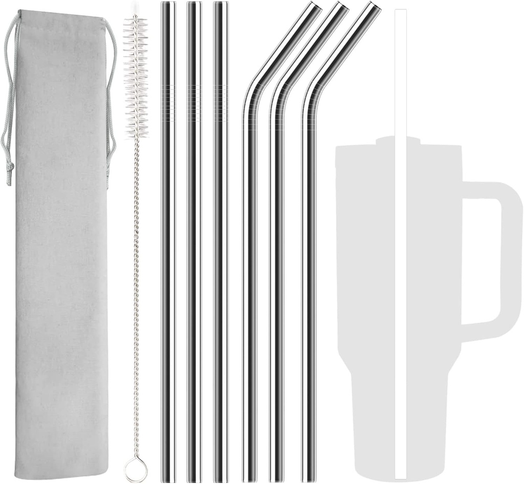 6 Pack Stainless Steel Straw Replacement 40 oz for Stanley Adventure Travel Tumbler, Reusable Straws with Cleaning Brush Compatible with Stanley 40oz Stanley Cup Tumbler