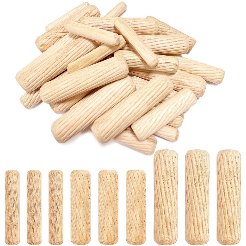 30Pcs Wooden Dowels Assorted, M6 M8 M10 Fluted Wood Dowel Pins, Hard Wood Grooved Plug, 1/4 5/16 3/8 Inch Furniture Woodwork Straight Grooved Dowel for Crafts, Furniture, DIY, Carpentry (6mm 8mm 10mm)