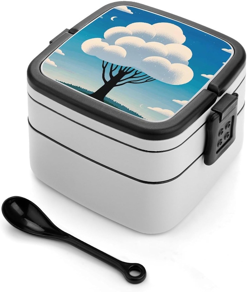 Bento Lunch Box for Women Lunch Containers for Adults Tree Clouds Double Layered Lunchbox Large Capacity Bento Box with Cutlery for Work Picnic Camping Travel