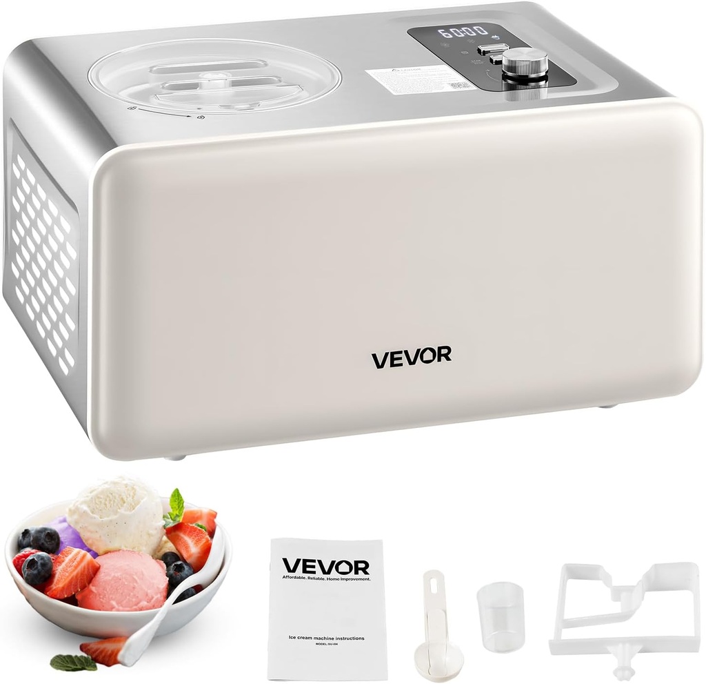 VEVOR Automatic Ice Cream Maker with Built-in Compressor, 2 Quart No Pre-freezing Gelato Maker, Electric Sorbet-Maker, 3 Modes Compressor Ice Cream Machine for Home Kitchen
