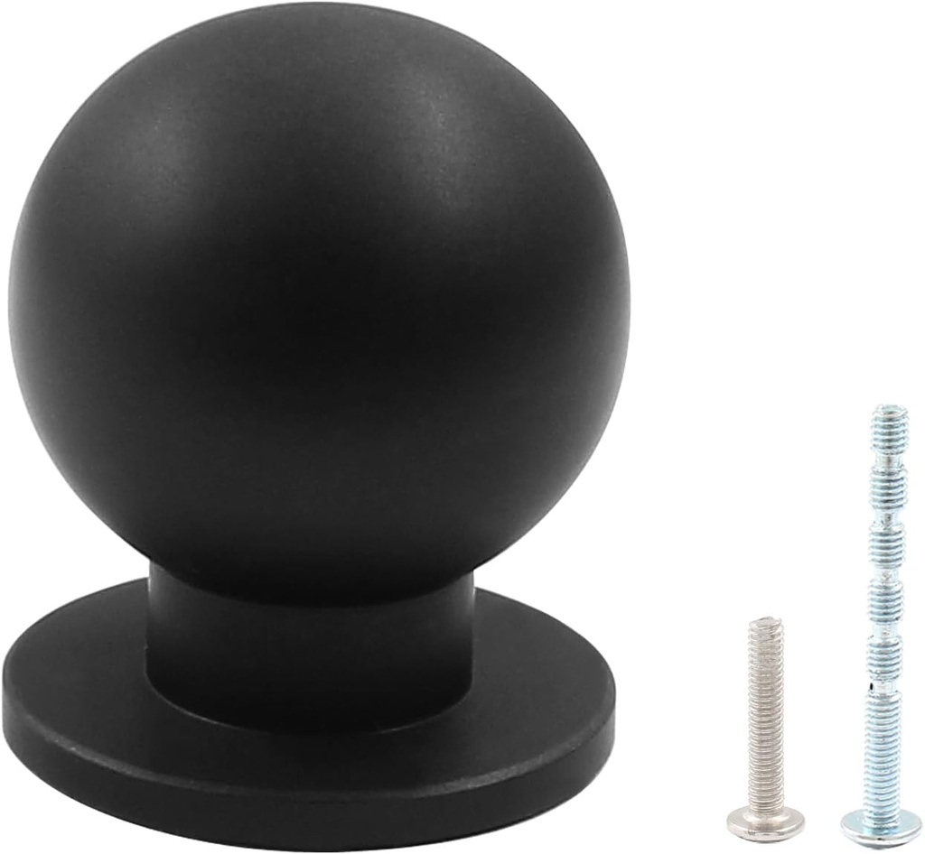 10 Packs Round Matte Black Knobs, 1 Inch Diameter Aluminium Pulls, Black Drawer Pulls, Ball Knobs for Cabinets Furniture Door, Black