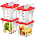 4 pcs 4qt Food Storage Containers with Lid, Square Clear Commercial Food Storage Containers with Handle and Scale for Food Storage in Home Kitchen & Dining (Red)