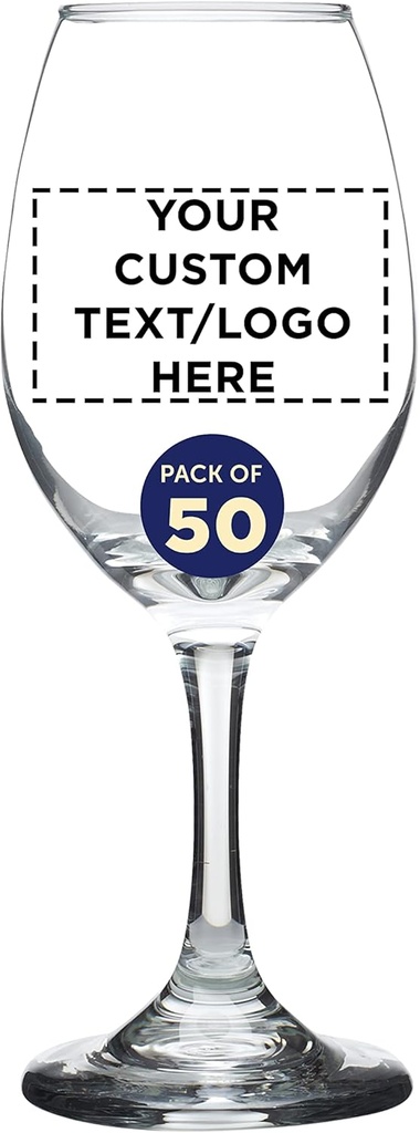 Custom Rioja Wine Glasses with Stem 10 oz. Set of 50, Personalized Bulk Pack - Color Bottom, Perfect for Wedding, Party Favors, Birthday, Bridal Shower Gifts - Clear