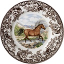 Spode Woodland American Quarter Horse Dinner Plate - 10.5 Inch Fine Earthenware with 1831 British Flowers Border, Microwave, Oven, Freezer & Dishwasher Safe - Made in England, Equestrian Tableware