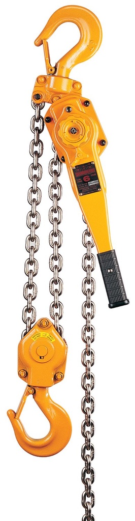 Harrington LB Lever Hoist, Hook Mount, 1 Ton Capacity, 5' Lift, 11.8" Headroom, 9.6" Lever Length, 1.1" Hook Opening