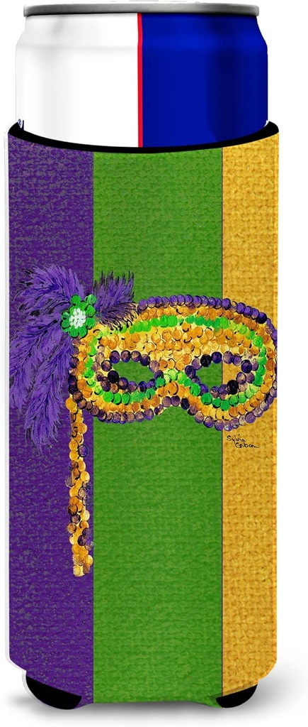 Mardi Gras Mask Ultra Beverage Insulators for slim cans