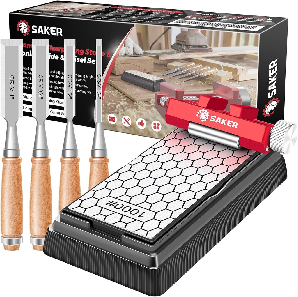 Saker Sharpening Stone with Honing Guide Tool,chisel set for Woodworking,Flattening Stone,Complete Sharpening System Woodworking Tools for Chisel Sharpening and Plane Restoration…