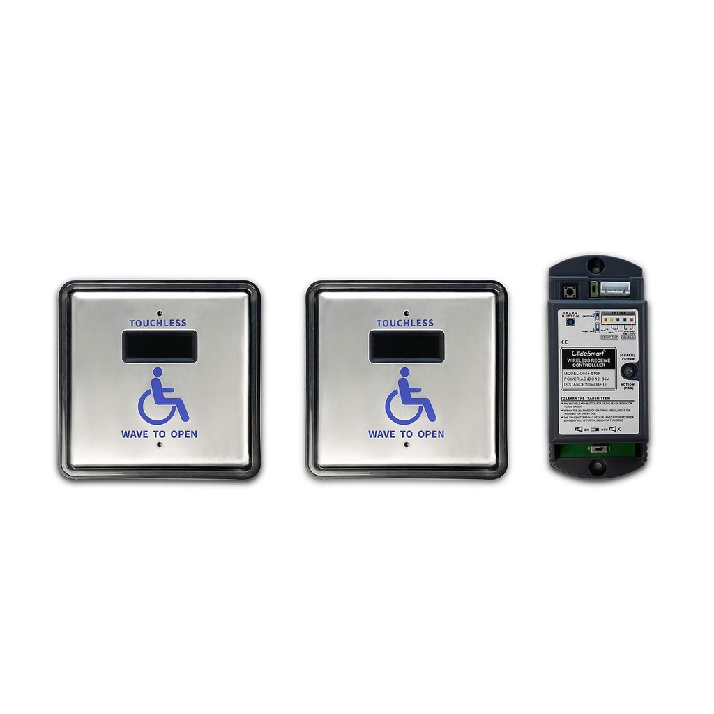 Olideauto Touch Free WiFi Wireless Sensor Switch,Handicap Door Opener Wireless Wave Sensor Open,2PCS 4.5'' Square Stainless Steel Sensor Panels and 1PCS Receiver