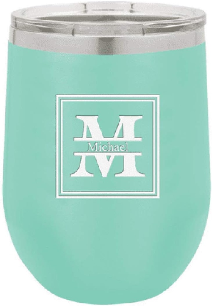 Executive Gift Shoppe | Split Monogram 12 Ounce Teal Insulated Stemless Wine Glass