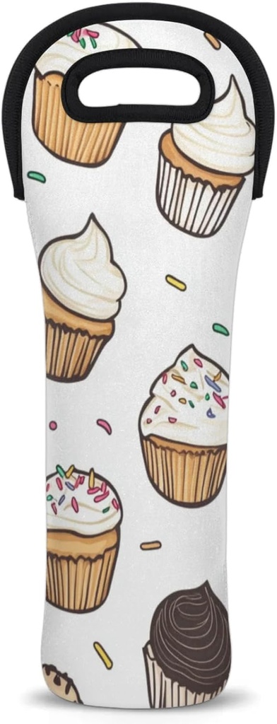 Chocolate Cupcakes Wine Carrier Tote Bag Desserts Print Beer Water Bottle Tote with Carry Handle Carrying Protective Holder Bag for Travel Party Picnic