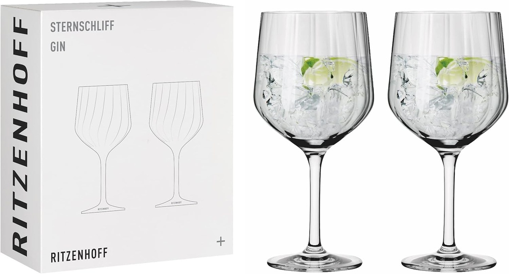 RITZENHOFF 3761001 Gin Glass 700 ml - Star Series No. 2 - Set of 2 with embossed line, Transparent - Made in Germany