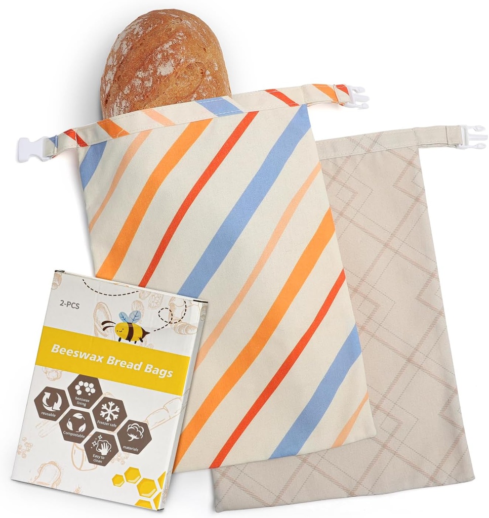 Reusable Bread Bags for Sourdough - Beeswax Cotton Bread Bags for Homemade Bread, Thicker Cloth Design for Freezing to Keep Bread Fresh, 2 Pack XL 17x13 Inch