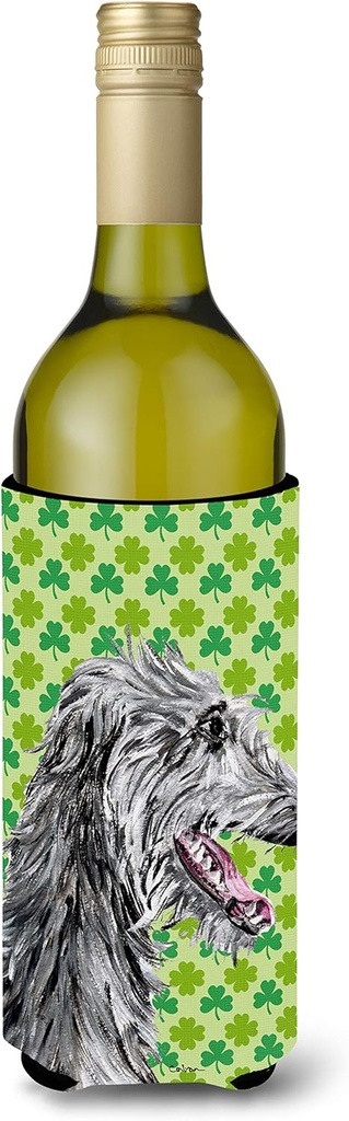 Caroline's Treasures SC9741LITERK Scottish Deerhound Lucky Shamrock St. Patrick's Day Wine Bottle Hugger Bottle Cooler Sleeve Hugger Machine Washable Collapsible Insulator Beverage Insulated Holder