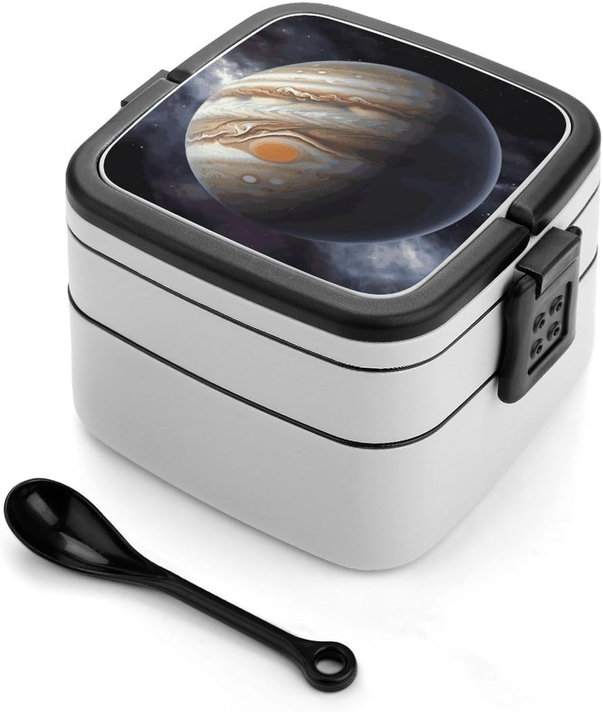 Jupiter Landscape Bento Box Adult Lunch Box All-in-One Lunch Containers with Removable Compartments Double Layer Bento Lunch Box with Spoon And Handle Stackable Lunchbox