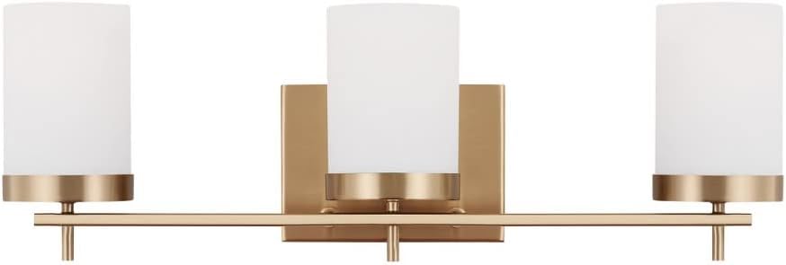 Generation Lighting 3-Light Zire Modern Bath Fixture Wall Lamp Satin Brass 4490303-848, Bathroom Light Fixture for Home Décor, Wall Sconce Vanity Light Fixture and Bathroom Accessory