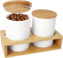 Ceramic Canisters Sets for Kitchen - 2 Piece Airtight Storage Jars with Bamboo Lids,Ideal for Flour,Sugar,Coffee,Tea & Cookies,Elegant Countertop Food Storage Containers(23.7oz White)