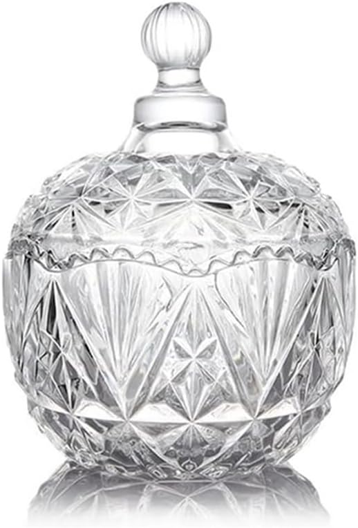 Glass Candy Dish Candy Jar with Lid Decorative Candy Bowl Crystal Covered Candy Storage Food Jars Container Organization for Home Party Wedding Display (Transparent)