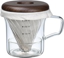 ATHIA Glass Pour Over Coffee Dripper Set, Glass Cone Dripper, Reusable Cloth Filter, Leather Cup Sleeve, Minimal Single Cup SET, for outdoor, office or at home (Walnut Wood)