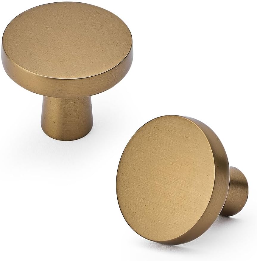 HARPOON Cabinet Knobs,Vintage Round Knob,Modern Pull Drawer Handle Wardrobe,Kitchen Bar Cabinet Hardware 10 Pack,1.26 inch(32mm) Knob Champagne Bronze