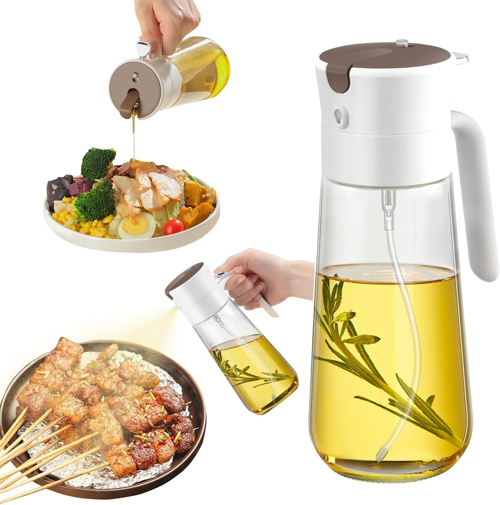 18 OZ Glass Oil Sprayer for Cooking 2 in 1 Olive Oil Dispenser Bottle for Kitchen Oil Dispenser Bottle & Oil Sprayer Bottle Food-grade Oil Mister for Air Fryer, Salad, Frying, BBQ (White)
