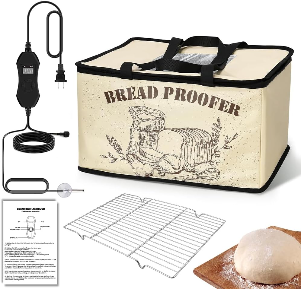 Bread Proofer with Heater, Dough Proofing Box with Temperature Control Timer, Foldable Sourdough Starter Kit for Baking Pizza Making Yoghurt Cheese Fermentation(0–130℉)