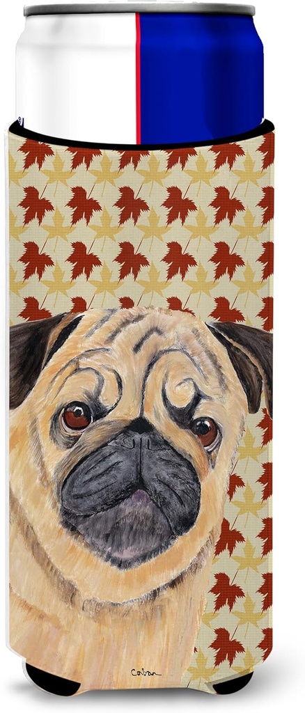 Pug Fall Leaves Portrait Ultra Beverage Insulators for slim cans