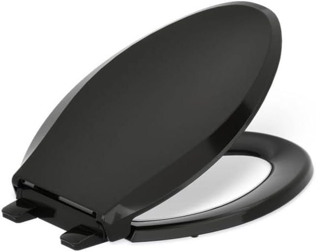 KOHLER 4636-RL-7 Cachet ReadyLatch Elongated Toilet Seat Slow Close, Soft Close Toilet Seat Quiet Lid, Contoured Grip-Tight Bumpers Installation Hardware, Apartment Essentials, Black