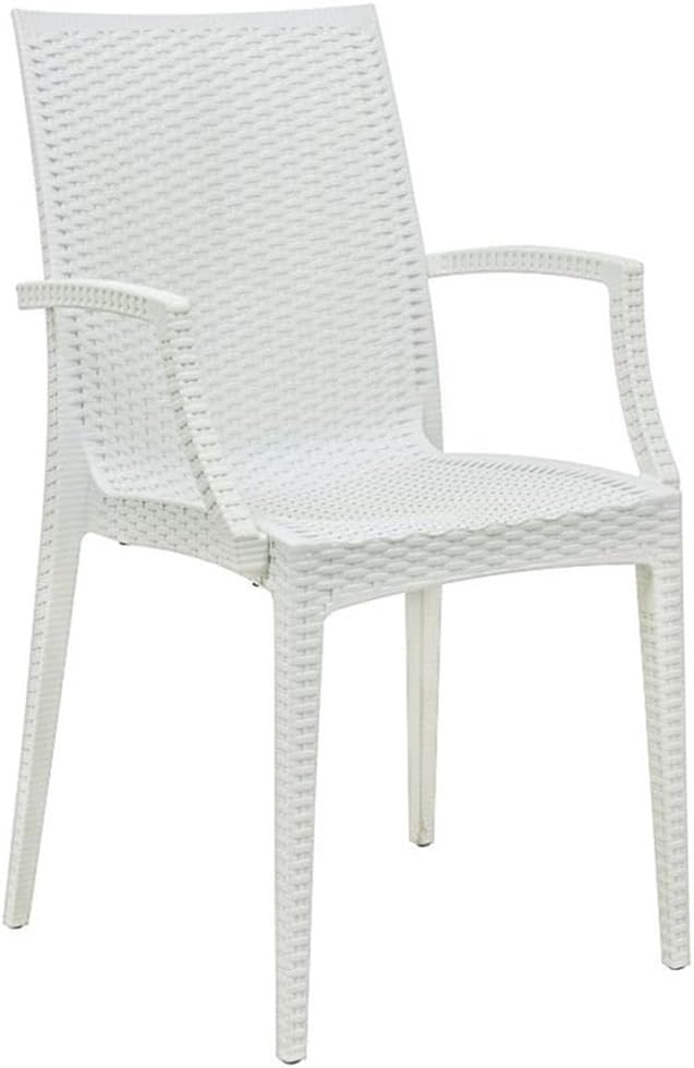 LeisureMod Hickory Weave Indoor Outdoor Patio Dining Side Armchair (White)