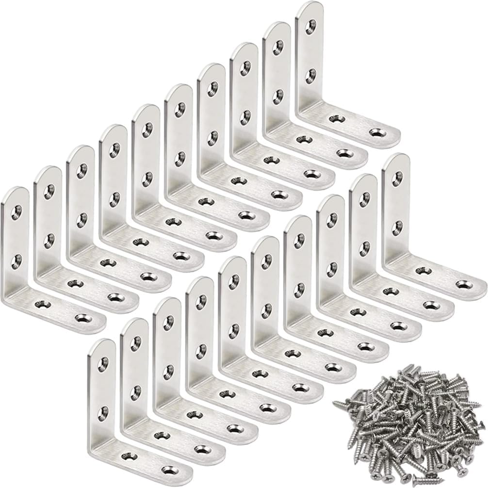 8 Pack L Bracket Corner Braces 2 Inch Stainless Steel Heavy Duty Shelf Bracket for Wood Shelves, Wall Hanging Support 90 Degree Joint Right Angle Brackets with Screws
