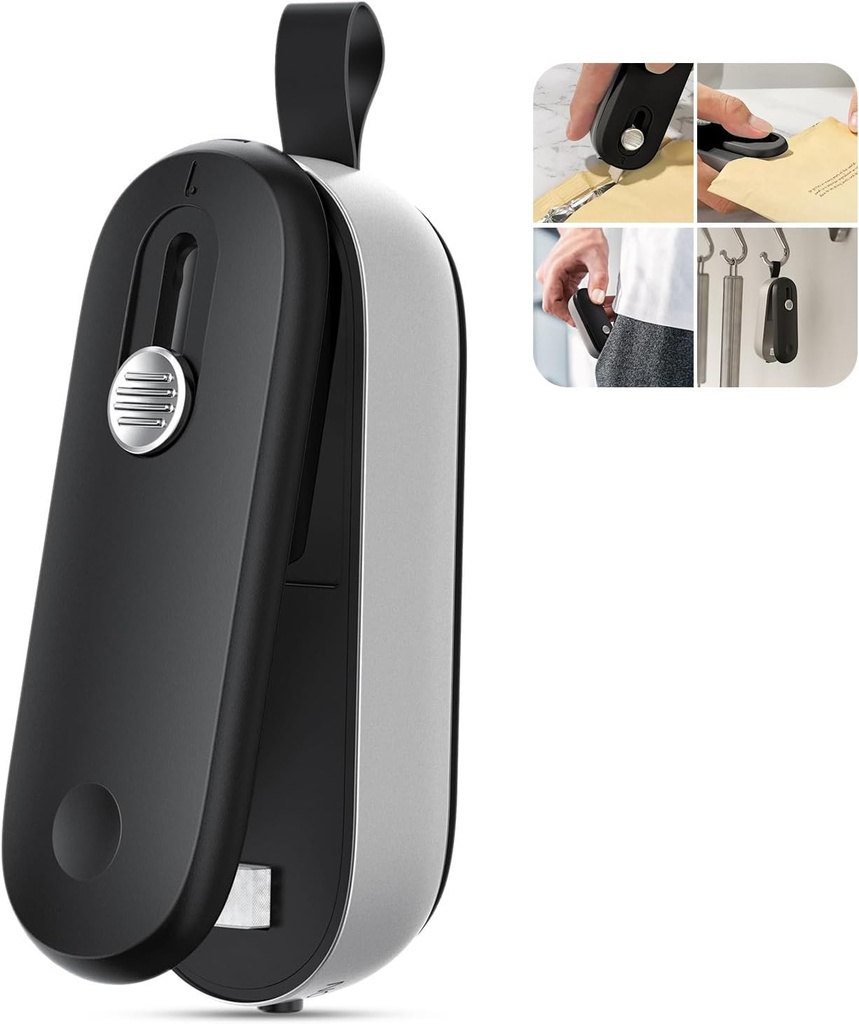 ODSD 2 in 1 Mini Bag Sealer - Heat Seal & Cutter with Lanyard, Portable Handheld Chip Bag Sealer for Snacks, Candies & Food Storage (Batteries Included)