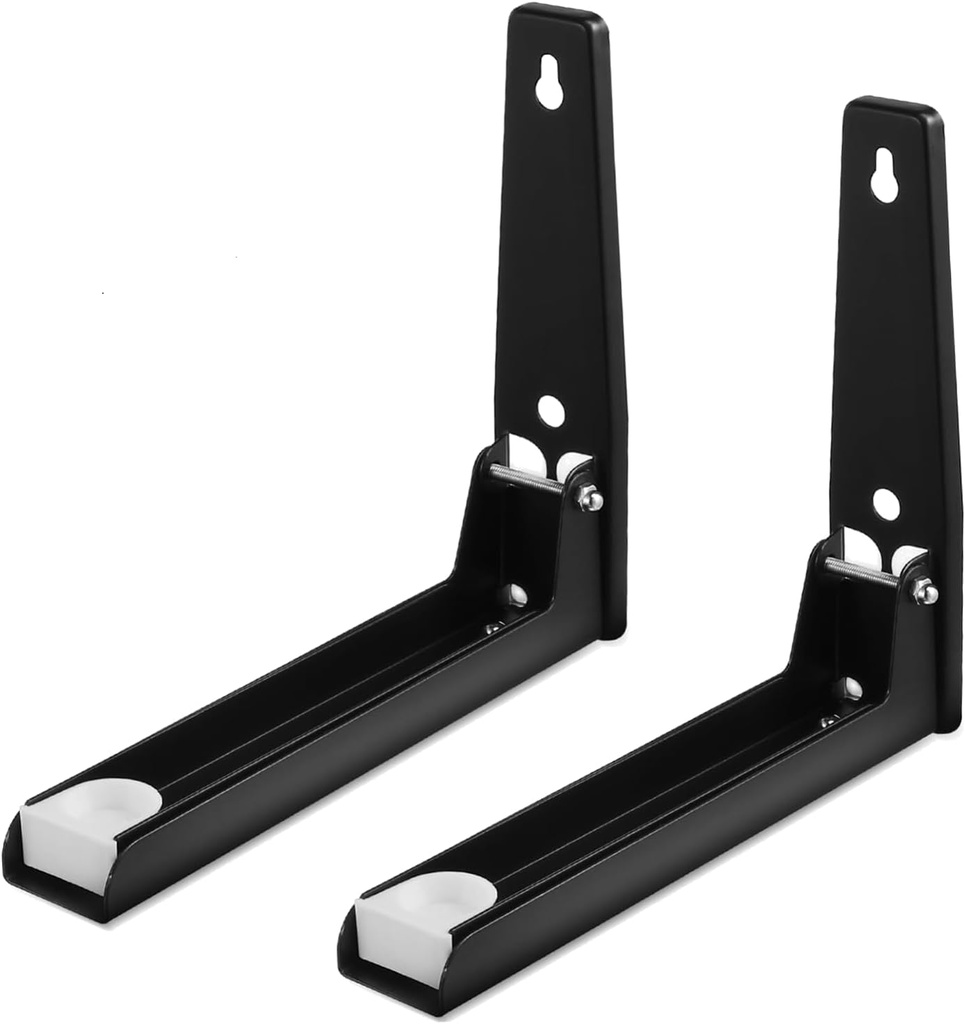 Microwave Wall Mount Shelf Bracket, Black Foldable & Space Saving Design Retractable Microwave Mounting Kit, Heavy Duty Steel Storage Rack for Kitchen, Easy Install Wall Organizer Holder