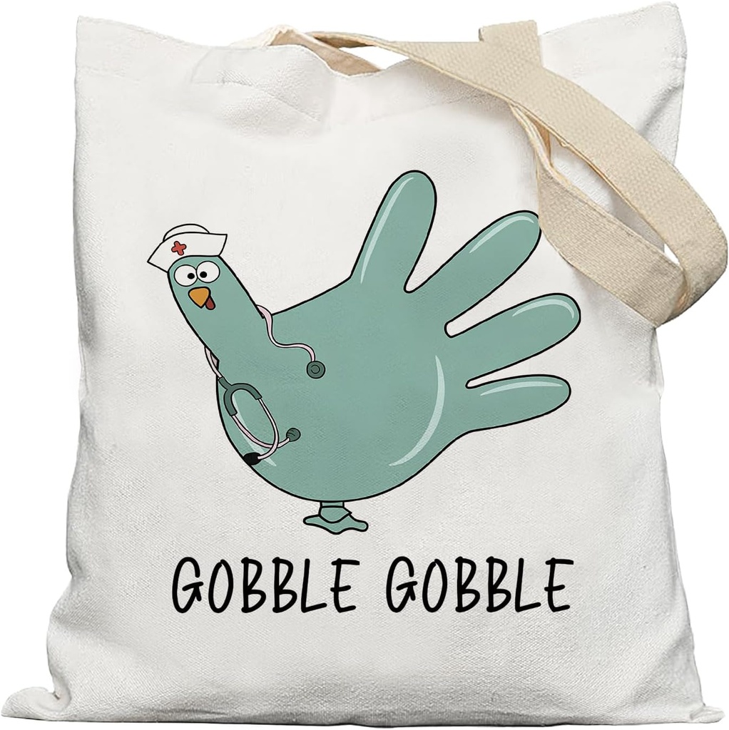 Funny Nurse Tote Bag, Nurse Appreciation Gifts Canvas Tote Bags for Women, Nurses Week Gifts, Gobble Gobble Turkey Glove Medical Nursing Reusable Grocery Shopping Bags