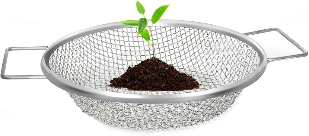 Round Soil Sifter, 1/4 inch Mesh, Stainless Steel Garden Sieve with Handles for 5-Gallon Bucket