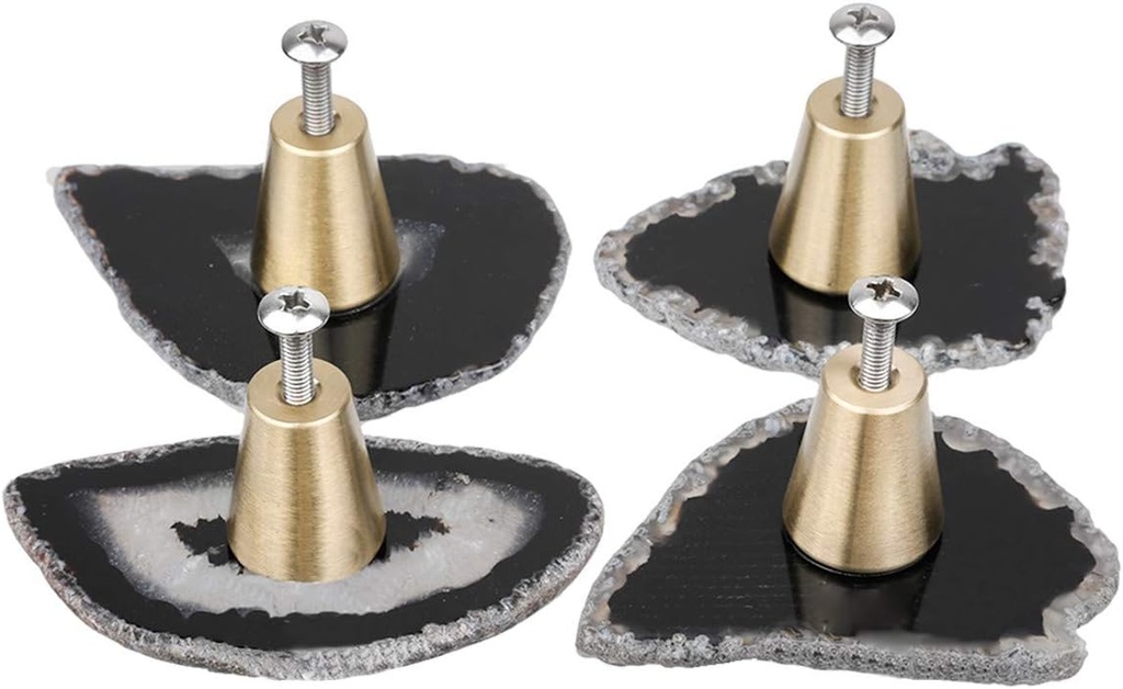 mookaitedecor Black Agate Slice Cabinet Knobs with Screws Set of 4, Drawer Pull Handles Dresser Wardrobe Cupboard Decorative