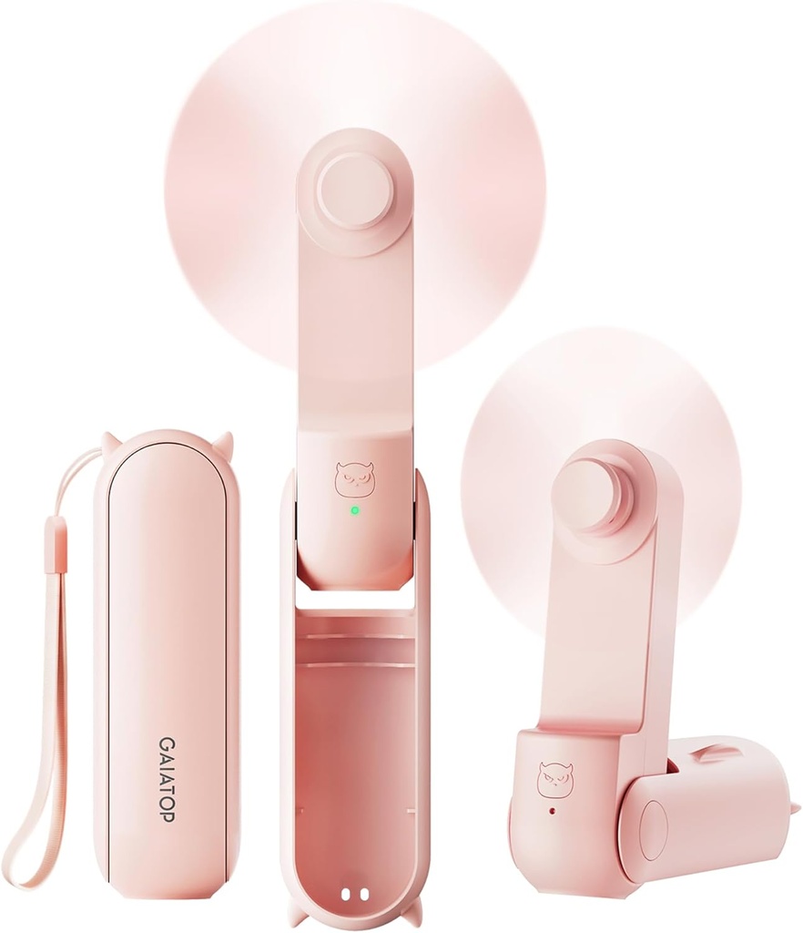 GAIATOP Portable Handheld Fan, 3 IN 1 Mini Foldable Travel Fans [17H Max Cooling Time] with Power Bank, Pocket Design USB Rechargeable for Travel Concert Lash Makeup, Summer Gifts for Women Girl, Pink