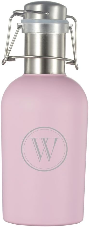 Visol Cassis Stainless Steel 32oz Beer Growler With Personalized Initial Laser Engraving (Pink)