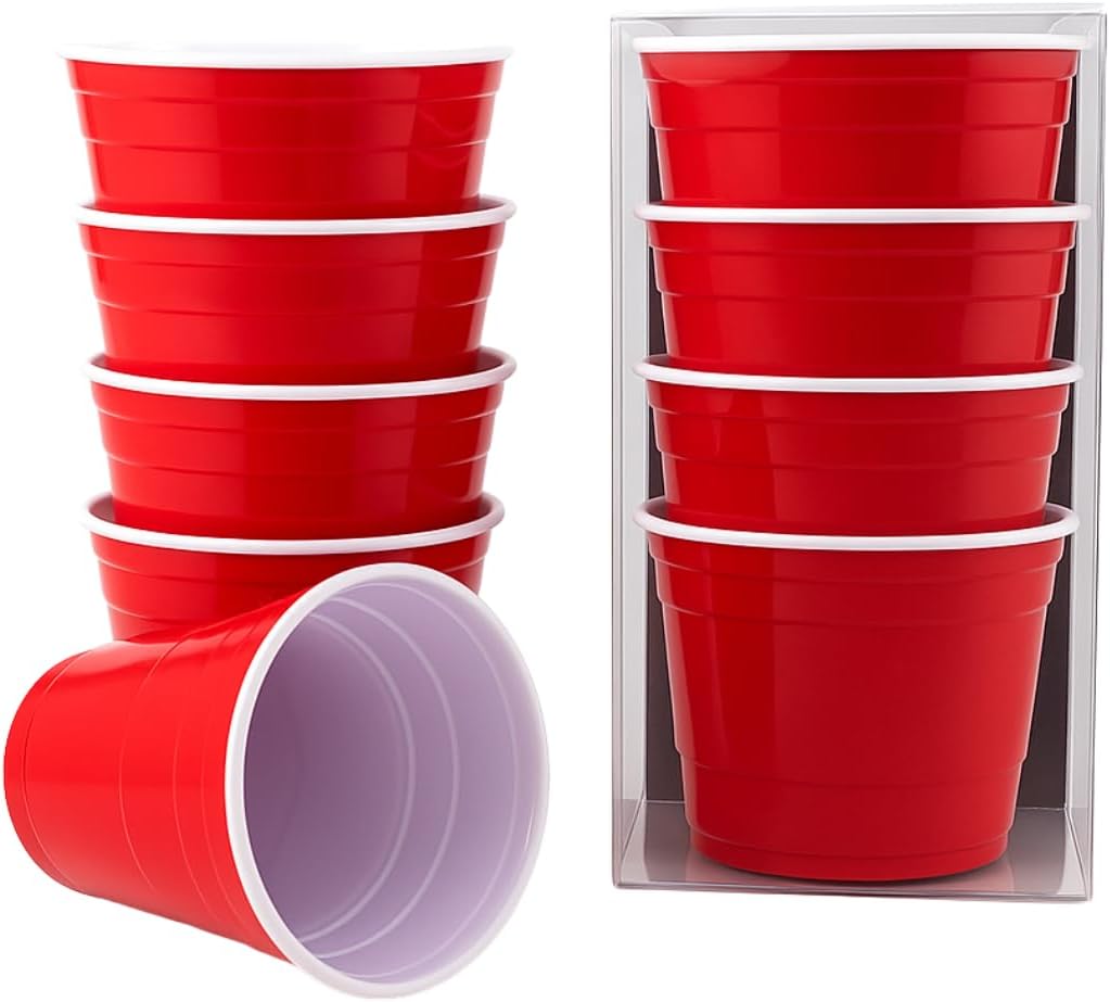 Red Cup Living 5Oz Tumbler Cups, Reusable Plastic Drinking Glasses Set of 4, Unbreakable Everyday Kitchen Cups, Travel Coffee Tumbler for Hot & Cold Drinks, Gifts for Men & Women
