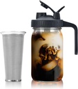 Jrssae Cold Brew Coffee Maker - 32oz Cold Brew Pitcher with Stainless Steel Super Dense Filter Easy of Use, Durable & Sturdy Classic BPA Free Sturdy Mason jar Pitcher with Black Lid Easy to Clean