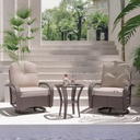 Patio Furniture Set,3 Pieces Outdoor Rocking Chair Set, Patio Wicker Chairs Set of 2,Patio Bistro Set with Premium Cushions and Coffee Table, Grey