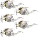 EHOMEWARE 5 Pack Brushed Nickel Privacy Door Levers Interior Door Handles for Bedroom or Bathroom, Door Lock Keyless Wave Lever Door Handles, Locked Inside Without Keys