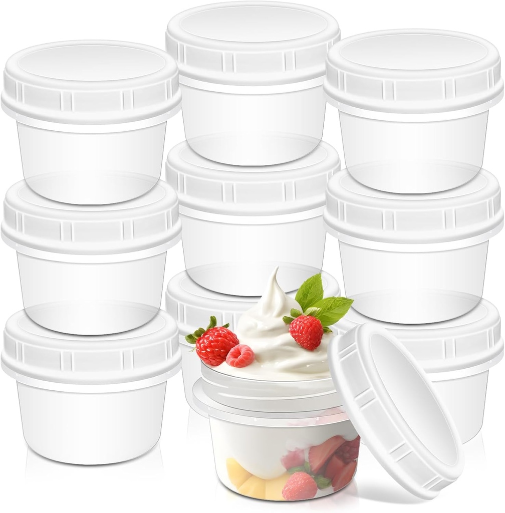 10 Pack 8oz Reusable Small Plastic Containers with Screw Lids, Small Food Storage Freezer Containers, Deli Containers Stackable Food Storage Jars, Sauce Condiment Jars Lunch Box Accessories