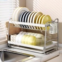 Drying Rack for Kitchen Counter, 2 Tier Rt-Resistant Dish Rack Detachable Dish Drainer Organizer Shelf with Utensil Holder, 50x23.6x28.7cm, Silver